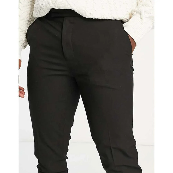 Mens ASOS Design Black Slim Fit Trousers W32" L32" Polyester & Viscose - Picture 2 of 8